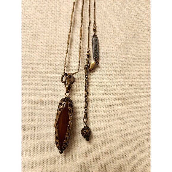 Jan Michaels Victorian Revival Style Pendant Necklace Carnelian Stone Signed - Picture 15 of 16